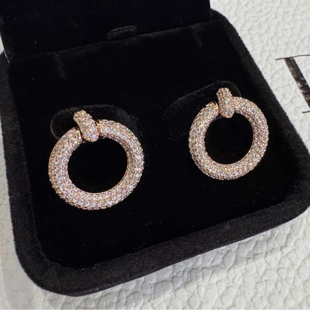 Sparkling Rose Gold Tone Pavé Circle Drop Earrings